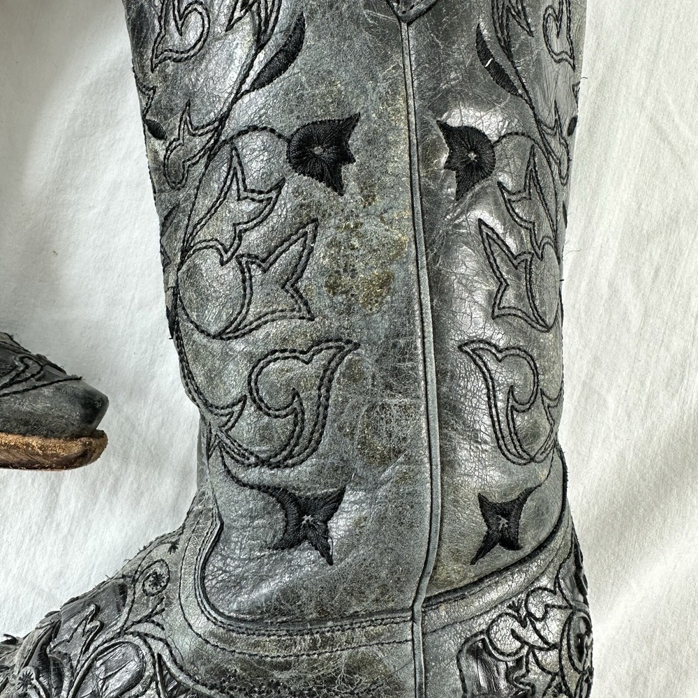 Corral Hancrafted Black Textured Inlay Cowboy Western Women's Boots Size 7 M - Picture 11 of 12